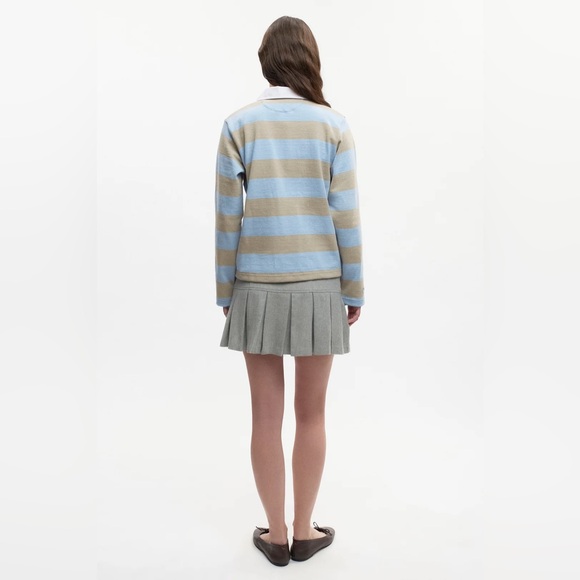 KOTN Shrunken Rugby Shirt - Taupe/Powder Cropped Striped Cotton Longsleeve - Picture 6 of 7